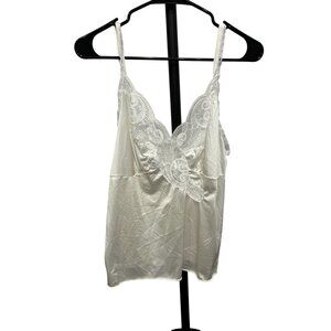 Vanity Fair White Lace Trim Nylon Camisole Top Size 36
